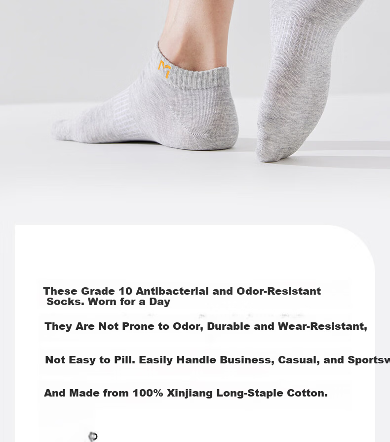 Mian Xiaonian Men's Short Cotton Socks Spring Summer [100% Pure Cotton 10A Antibacterial Deodorant] Sweat-Absorbing Breathable No-Show Socks 10 Pairs 2