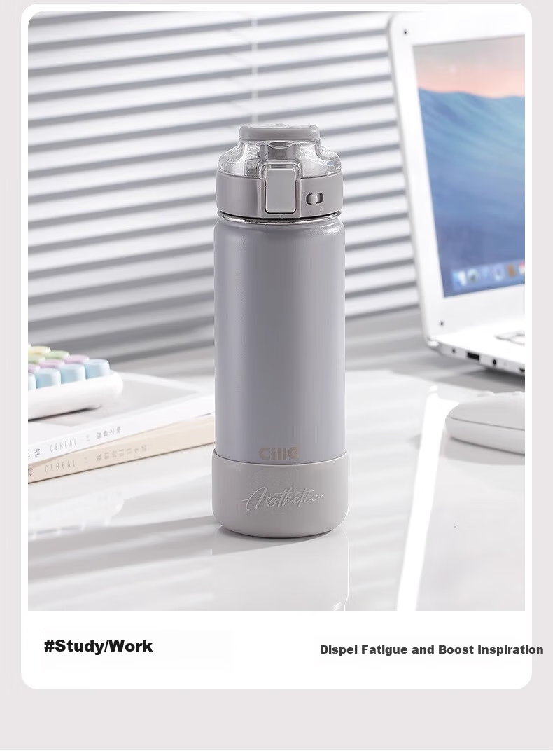 Cille 316 Stainless Steel Insulated Large Capacity Men's Straw Cup Portable Sports Water Bottle Milk Coffee White 600ml 8