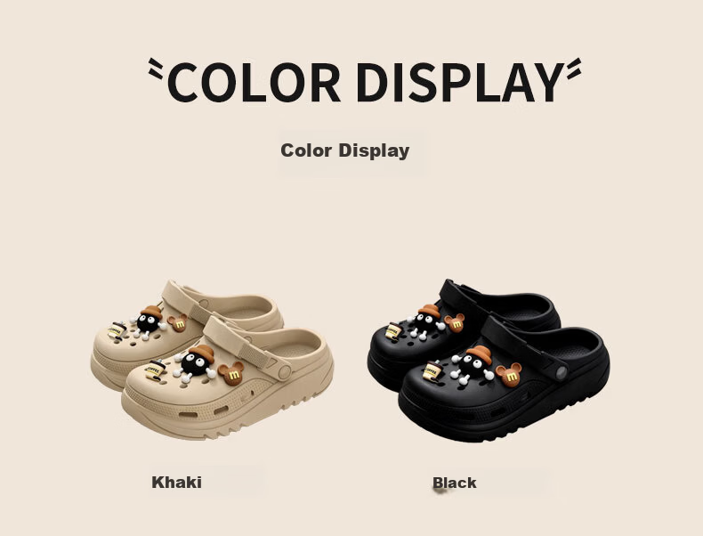 Seven-Color EVA Hole Shoes Unisex Summer Outdoor Cartoon Beach Slip-On Sandals Non-Slip Water Shoes Khaki Size 44-45 8