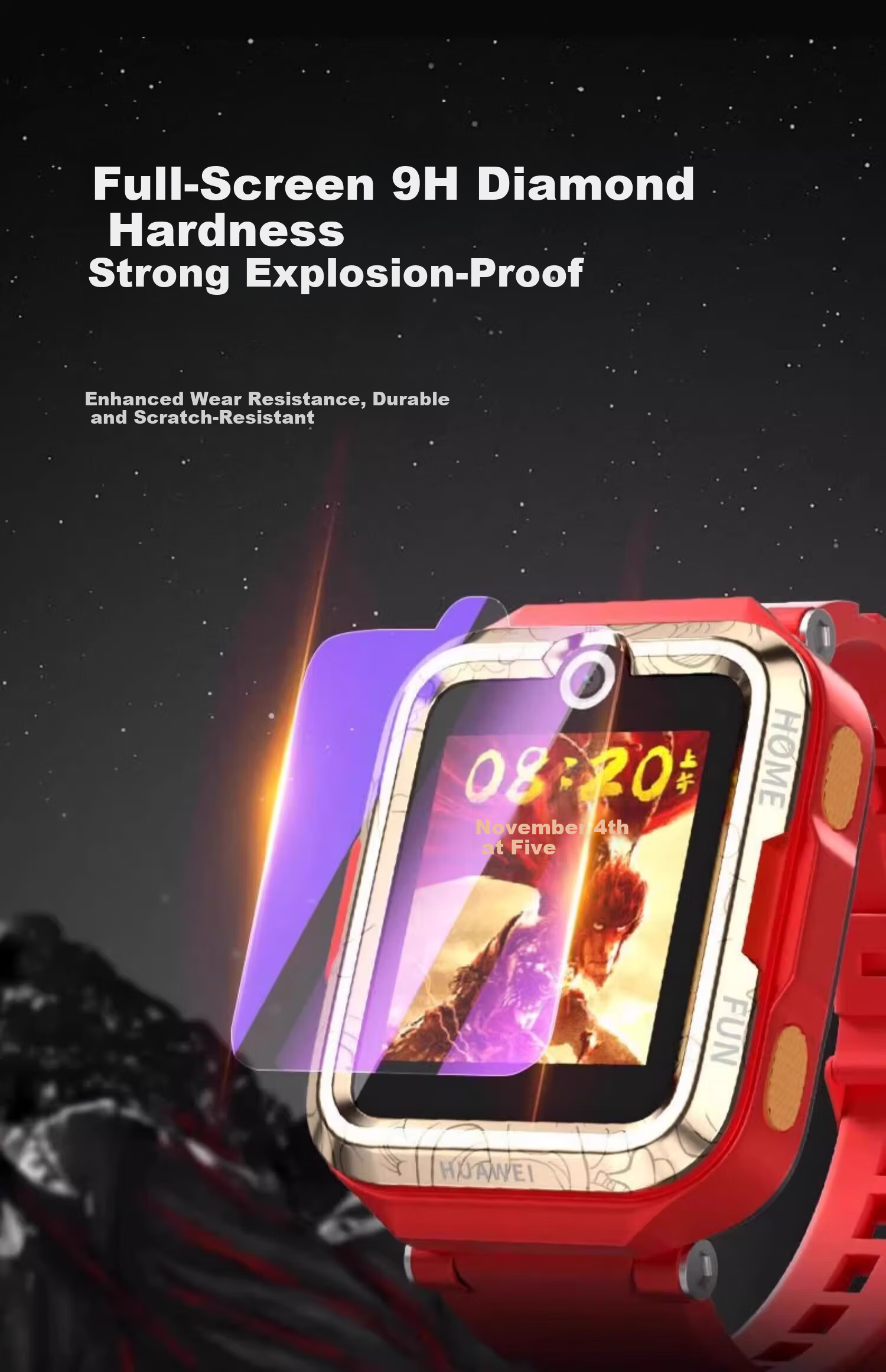 Iboann Huawei Kids Watch 5X Pro Tempered Glass Screen Protector Full Coverage HD Anti-Scratch Film 1