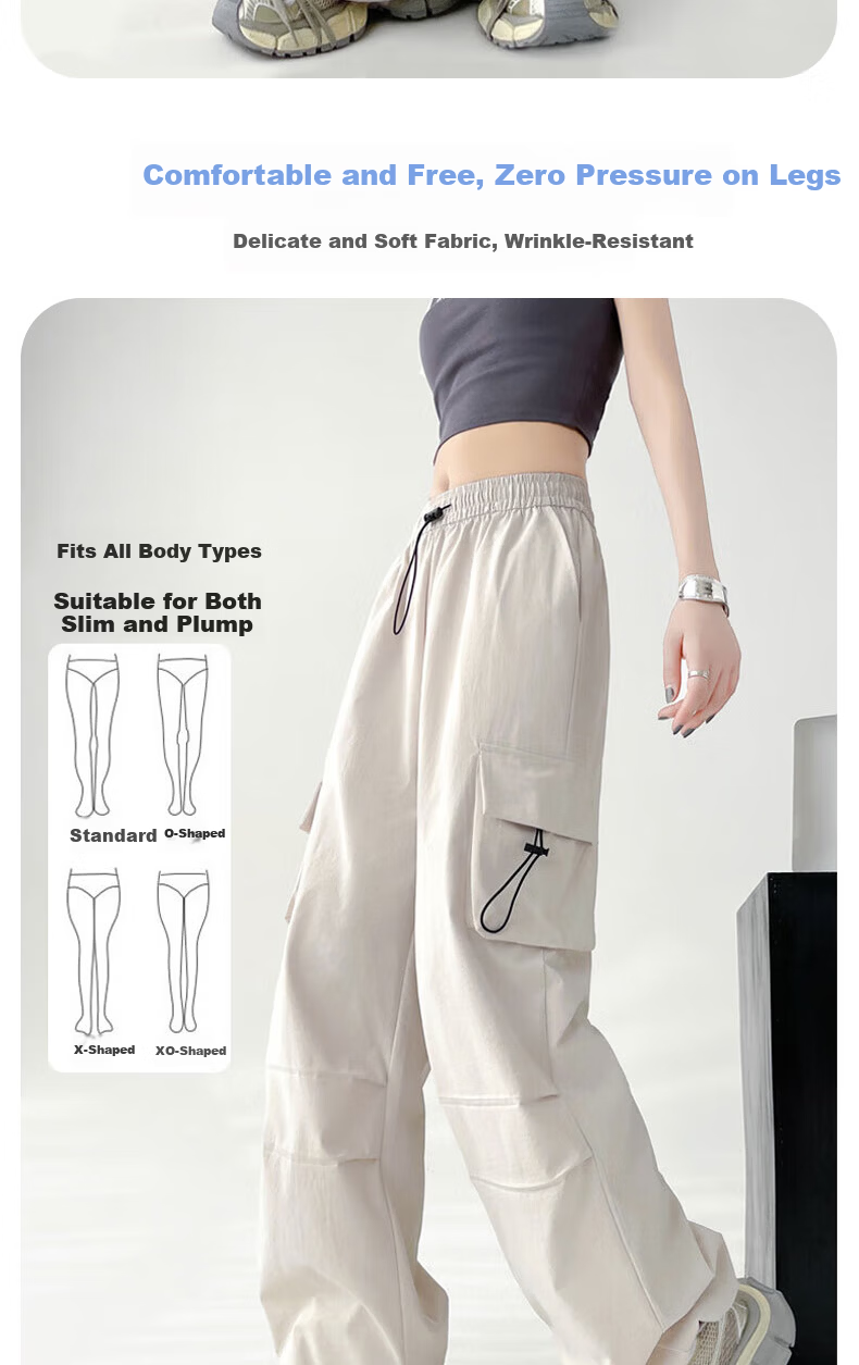 Langsha Women's Spring Summer Wide-Leg Cargo Pants American Style Hiking High-Waist Paratrooper Casual Street Dance Quick-Dry Sports Pants 10