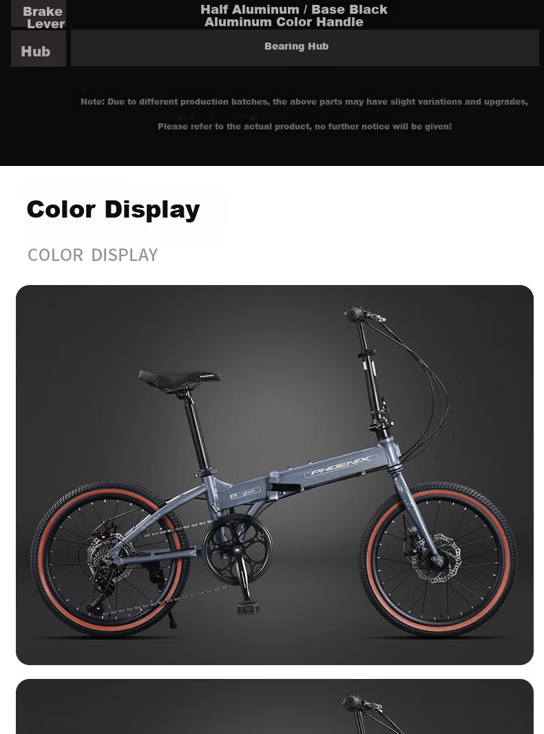 Phoenix Folding Bike Adult Aluminum Frame Shimano 7-Speed 20-Inch Portable Commuter Pre-Assembled 6