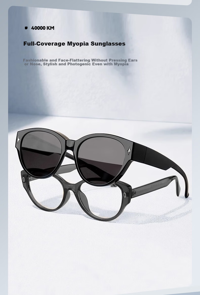40,000 KM Cat Eye Sunglasses Clip-On for Prescription Glasses Women Square Round Face Polarized UV Protection Driving Sunglasses 2