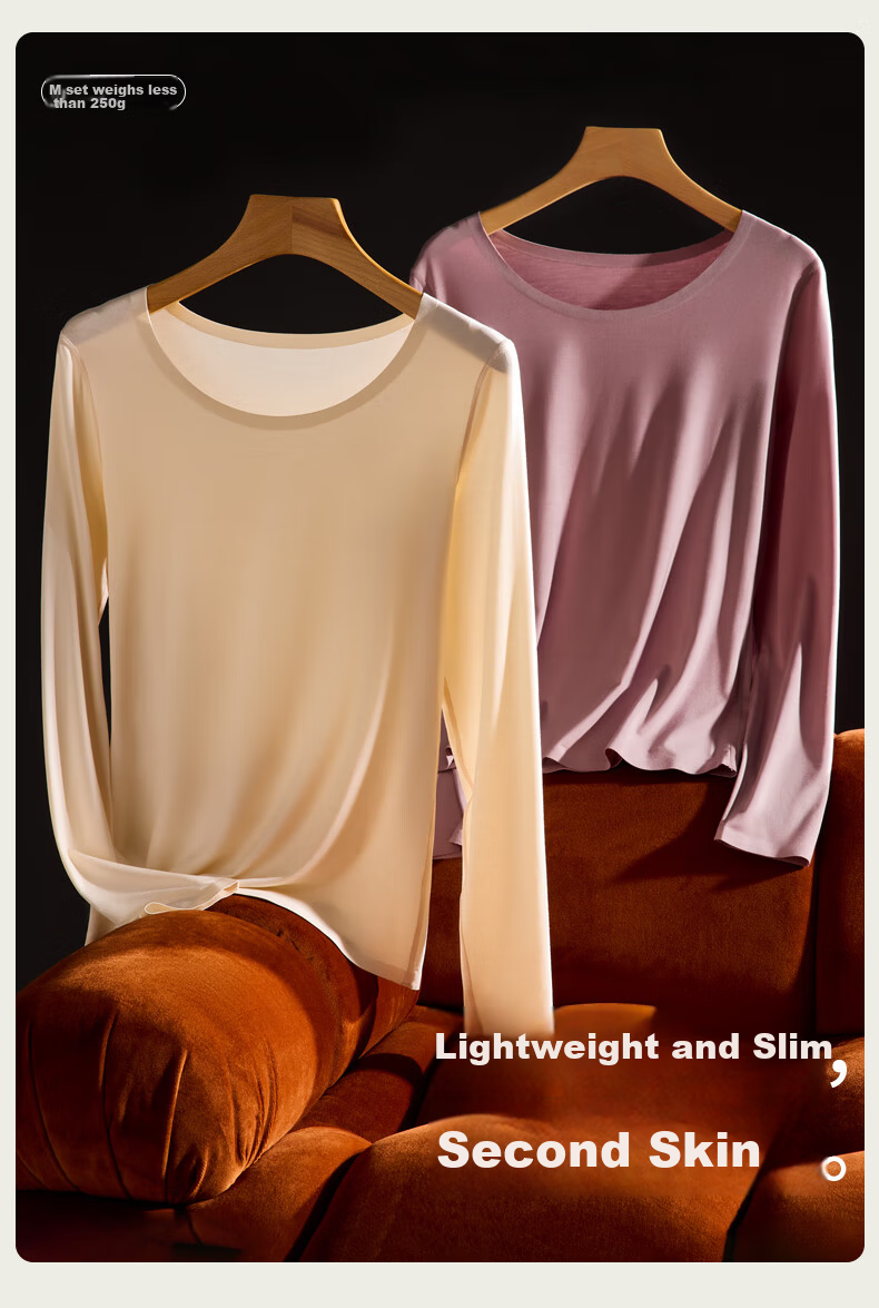 MiiOW Women's Thermal Underwear Set Modal Base Layer Antibacterial Seamless Lightweight Autumn Top and Bottom 7