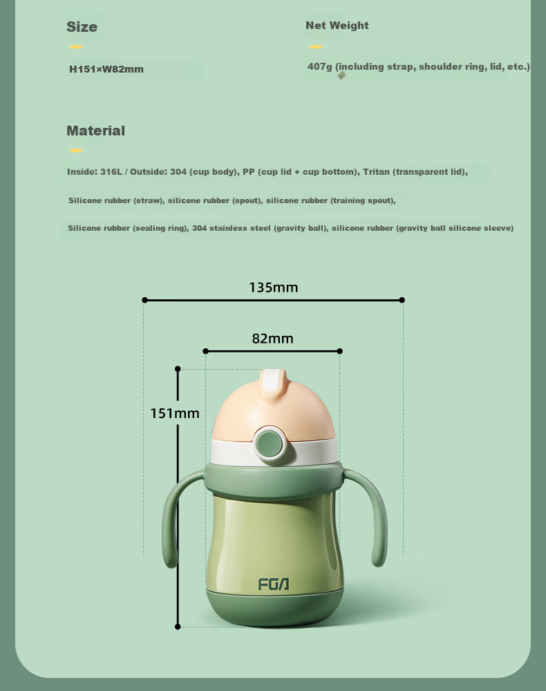FGA Fuguang Kids Insulated Water Bottle Kindergarten Baby Straw Spout Training Cup 316L Stainless Steel Blue 17