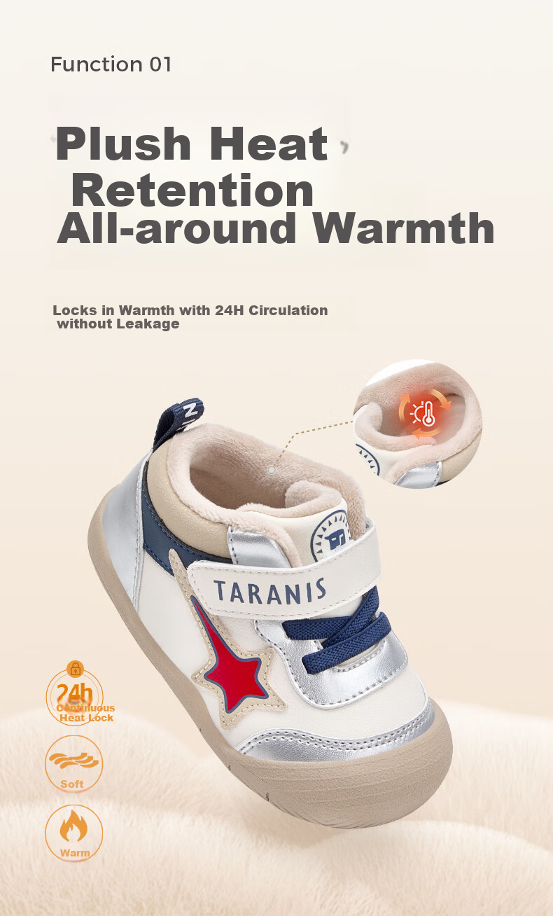 TARANIS Autumn Baby Pre-Walking Shoes Unisex Infant Functional Toddler Soft Sole Floor Shoes White/Black Size 20 2