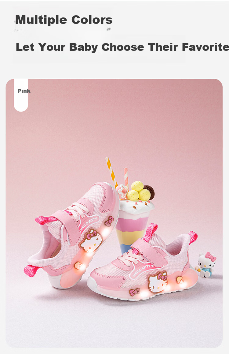 Hello Kitty Kids Girls Sports Shoes Melody Children's Light-Up Running Shoes Lightweight Sneakers 6601 Mauve Pink Size 28 11