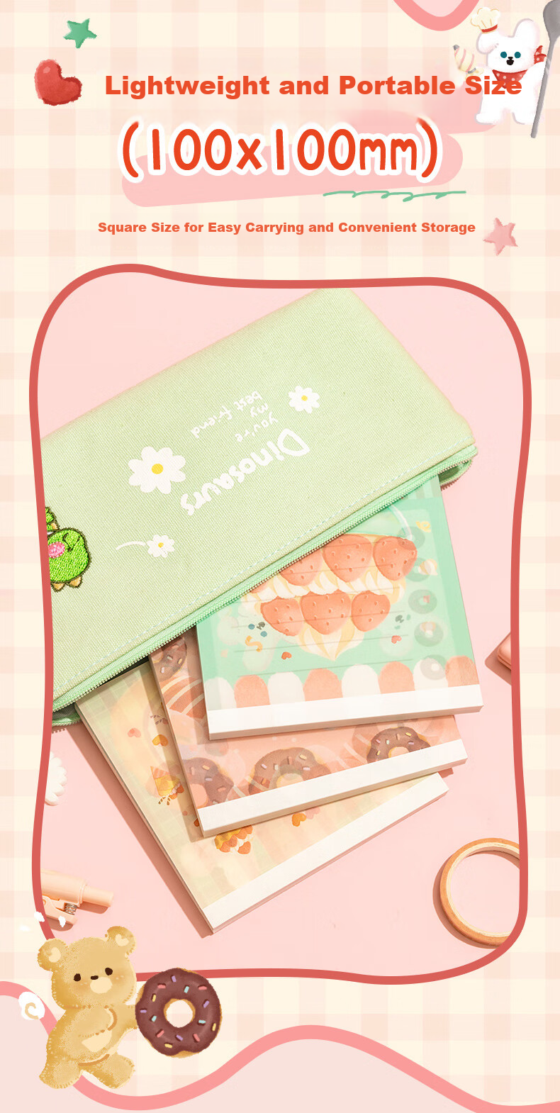 M&G Creative Sweet Berry Time Square Sticky Note Pad, Cartoon High-Quality Student Planner Notebook, Portable Mini Journal, 1 Book with Random 60 Sheets BQ0112 7