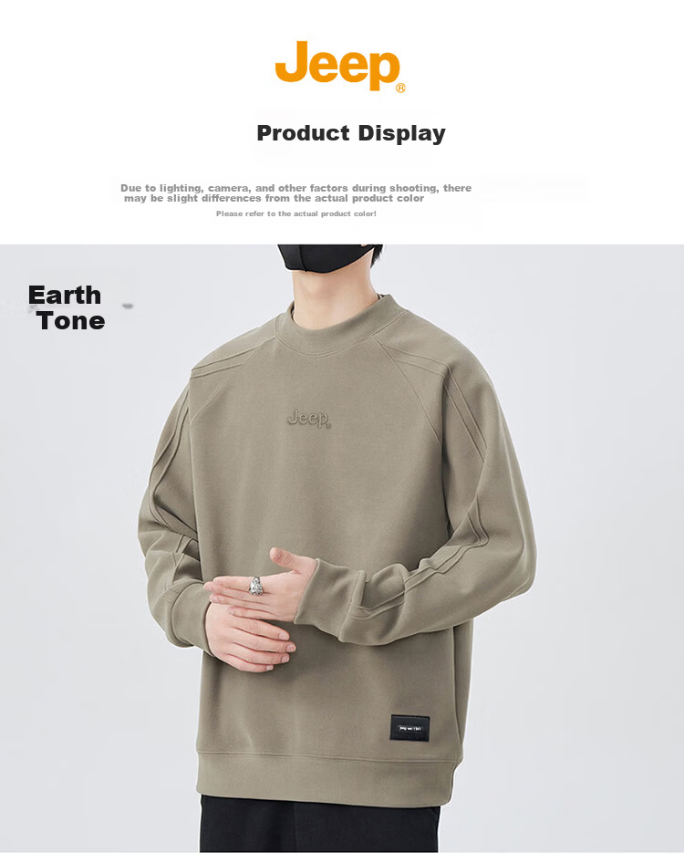 JEEP Men's Heavyweight Long Sleeve Sweatshirt Spring Autumn Loose Embroidered Base Shirt Earth Tone XL 11