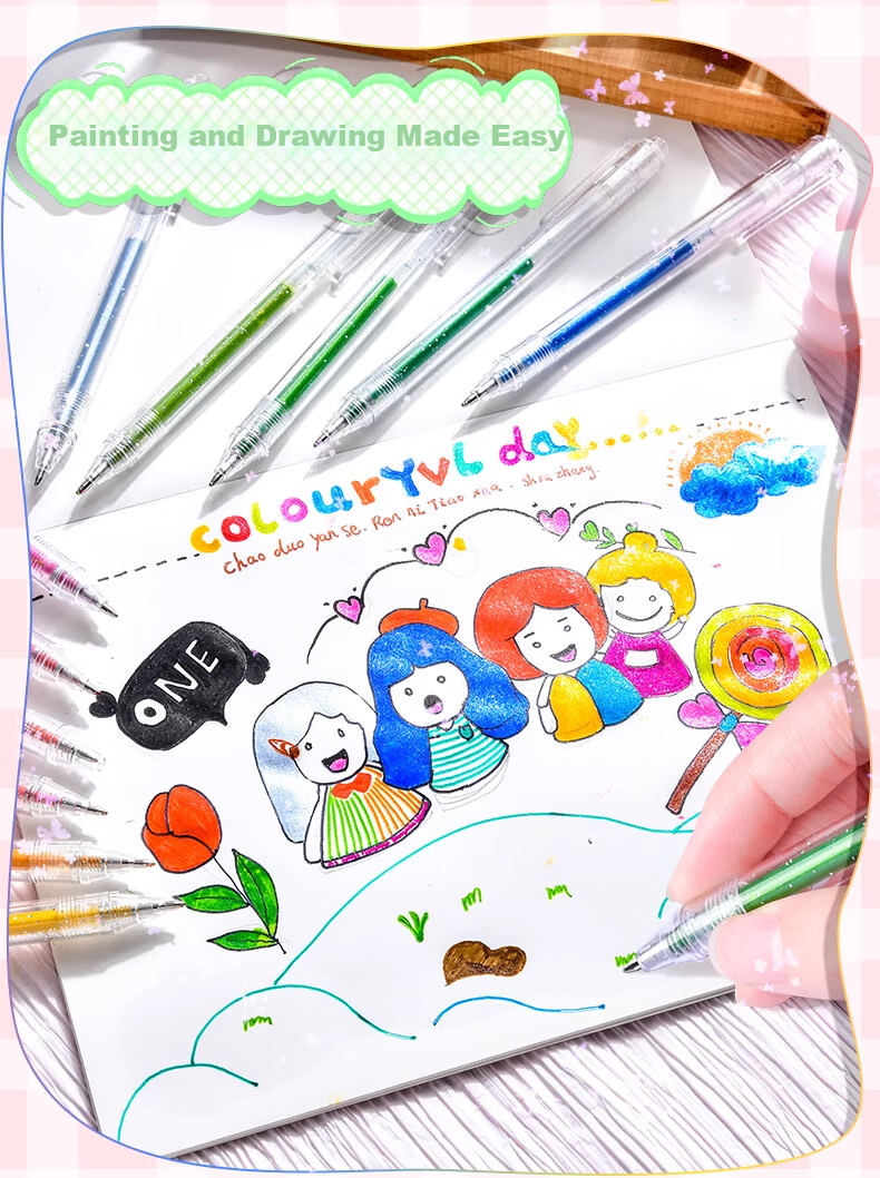 Mingyu Glitter Gel Pen Fluorescent Highlighter Colorful Shiny Highlighting Sand Pen Pearlescent Watercolor Pen Sparkling Glitter Marker Glowing Birthday Gift School Essential 12 Colors 2