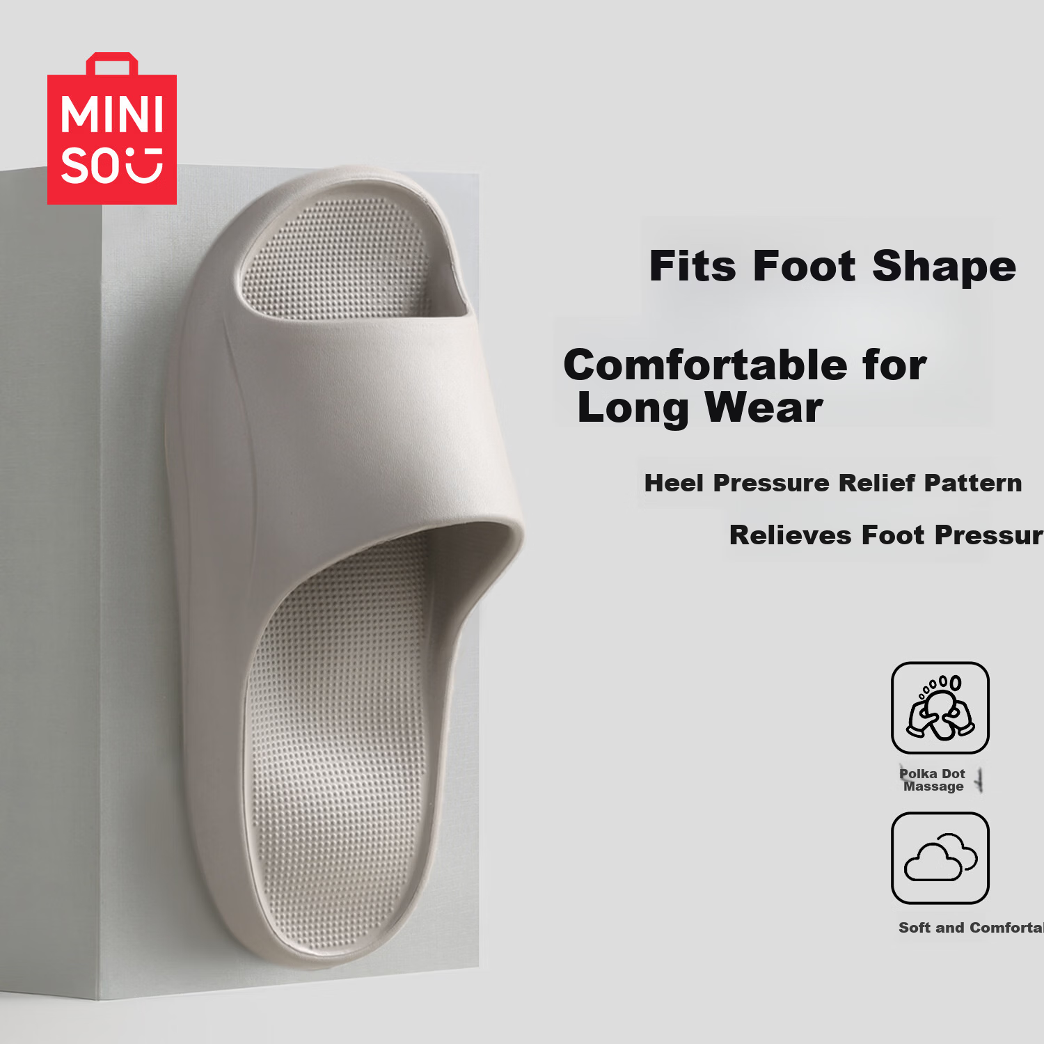 MINISO Men's Indoor Home Bathroom Non-Slip EVA Slippers Classic Black Antibacterial Size 40-41