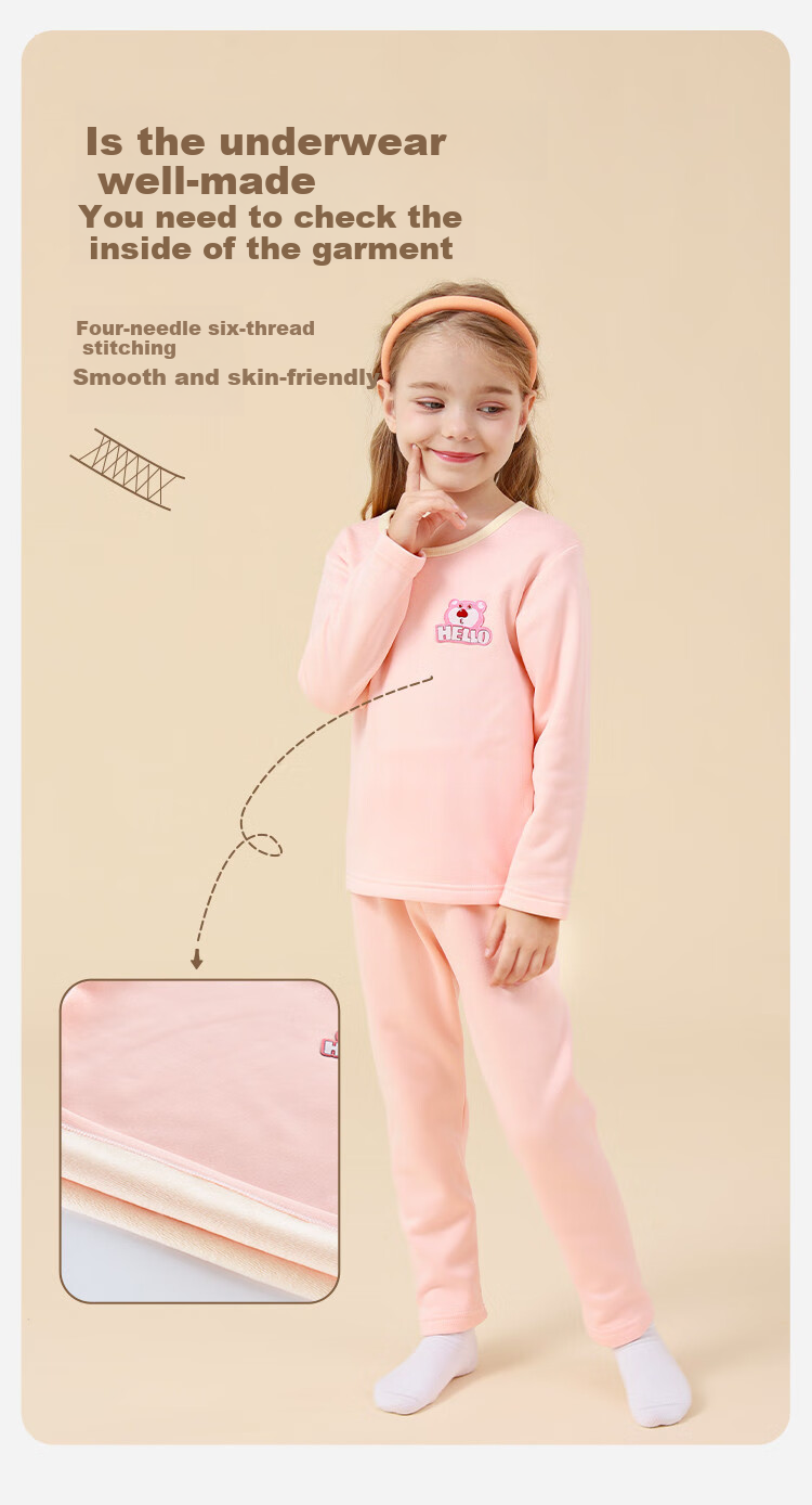 DEESHA Fleece-Lined Thickened Children's Thermal Underwear Set for Girls Autumn Base Layer Pajamas School Uniform Essential 5