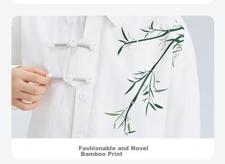 Luomeng Children's Chinese-Style Jacket, New Traditional Boys' Shirt, Versatile Spring And Autumn Bamboo Casual Shirt for Boys, White, Size 140 9
