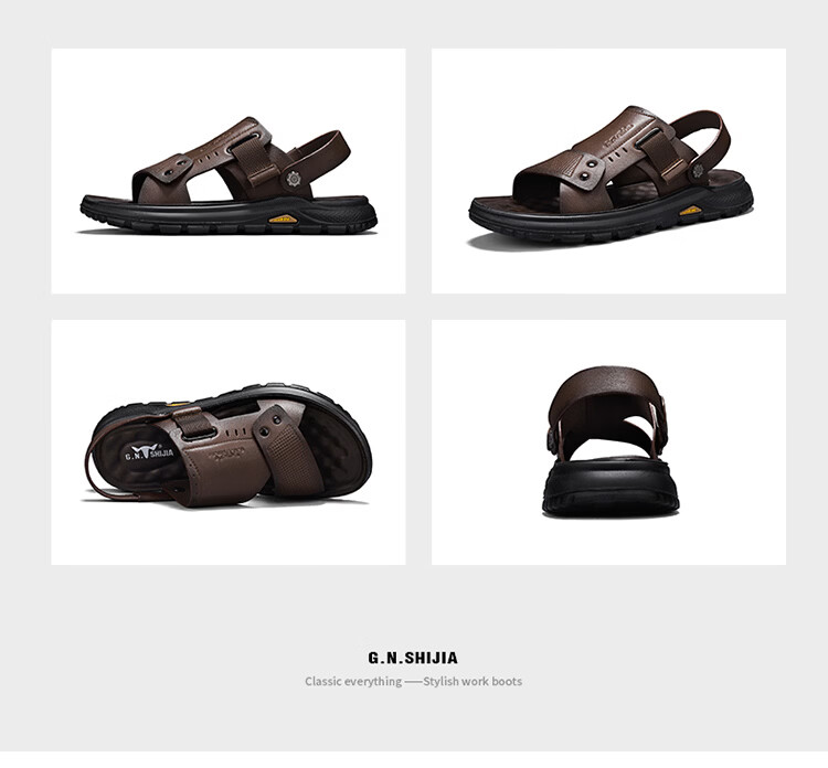 Bull Family Men's Leather Summer Sandals New Genuine Leather Thick Sole Beach Shoes Outdoor Dual-Wear Casual Slippers Middle-Aged and Elderly Dad Shoes 23