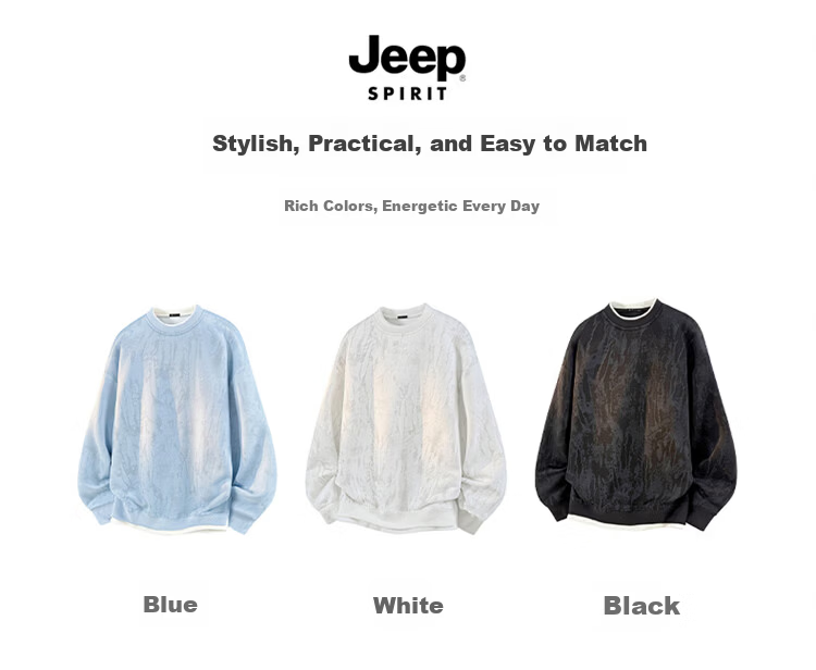 JEEP SPIRIT Men's Spring Loose Fit Casual Two-in-One Tie-Dye Long Sleeve Sweatshirt Black 2XL 3