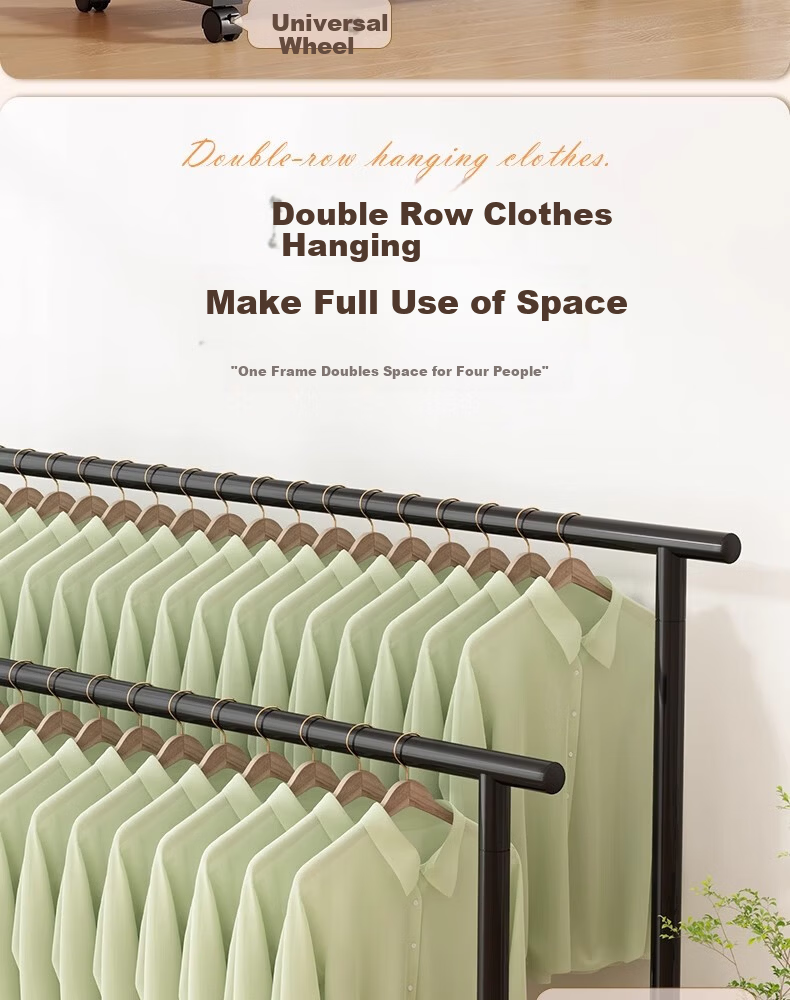 Shunyou Double Rod Floor Standing Coat Rack Indoor Mobile Clothes Hanger Storage Drying Rack Dormitory Clothes Drying Rack SY-1210 5