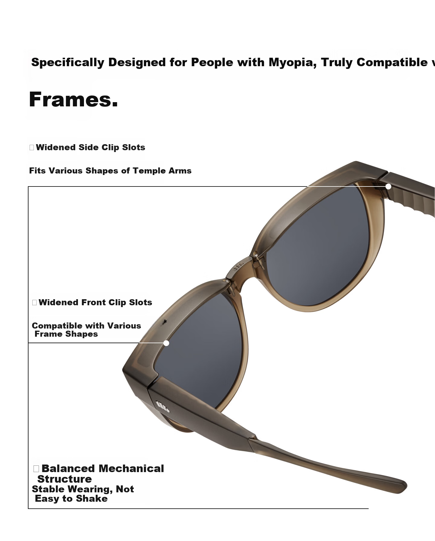 Beneunder Folding Polarized Sunglasses Case for Prescription Glasses, Large Square Round Frame, Unisex, Model FD011 5