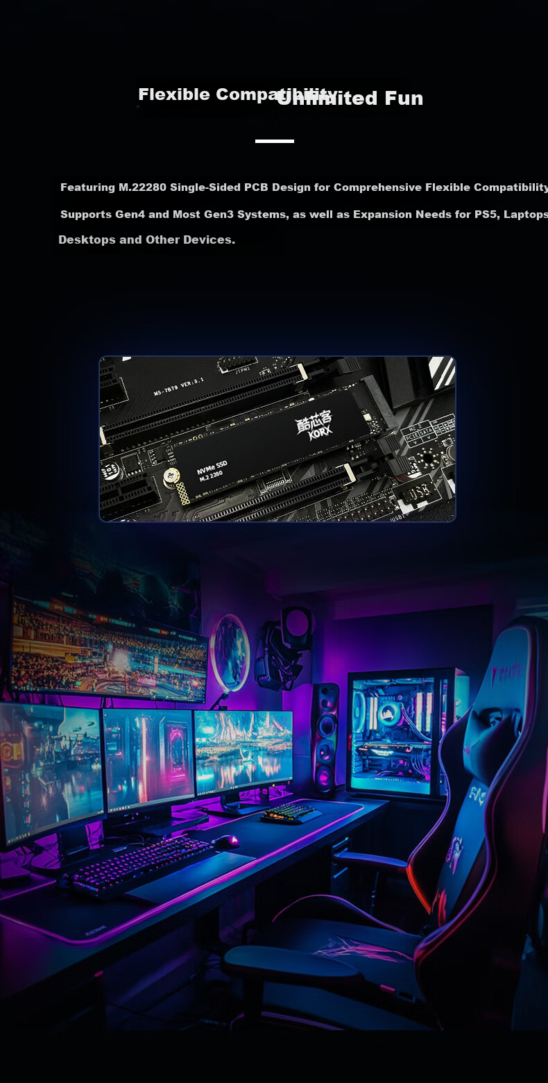Kuxinke 2TB SSD Solid State Drive M.2 NVMe PCIe 4.0 7000MB/s AI Computer Storage Accessory 5