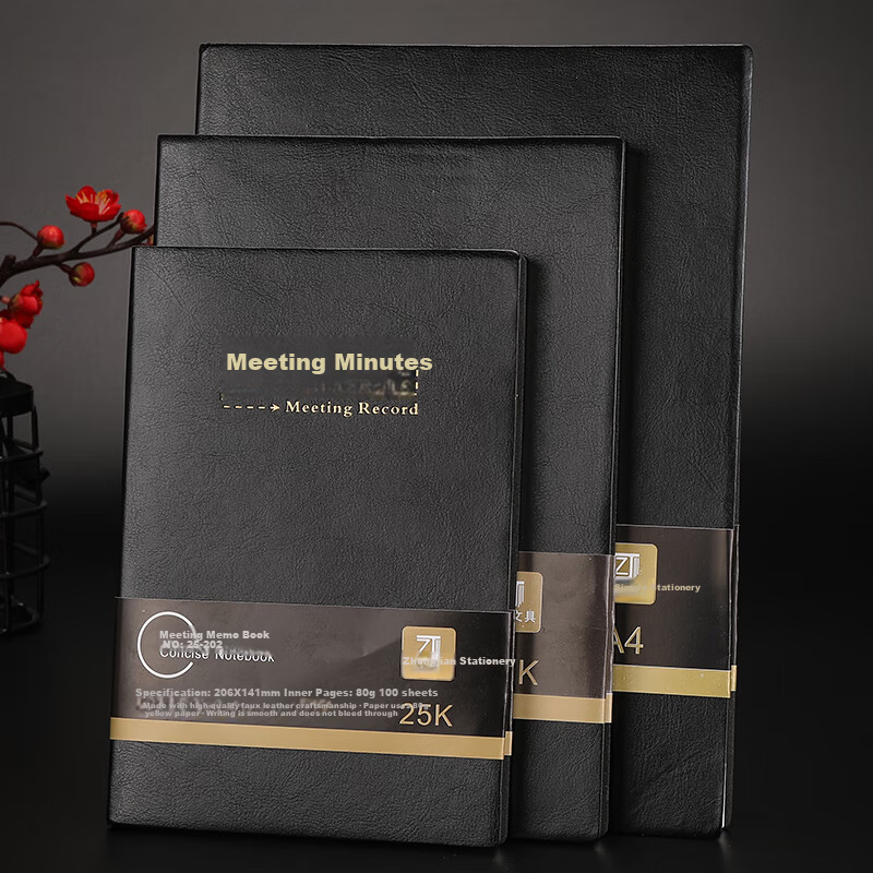 Zhongjian Stationery A5/25K Business Meeting Notebook Thin Notebook Office Meeting Memo Book Meeting Minutes Record Book Customizable 100 Sheets A5 Black 25-202 4