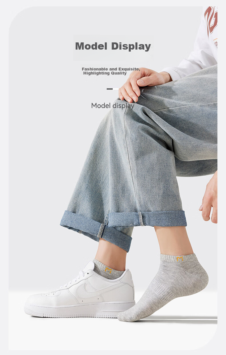 Mian Xiaonian Men's Short Cotton Socks Spring Summer [100% Pure Cotton 10A Antibacterial Deodorant] Sweat-Absorbing Breathable No-Show Socks 10 Pairs 13
