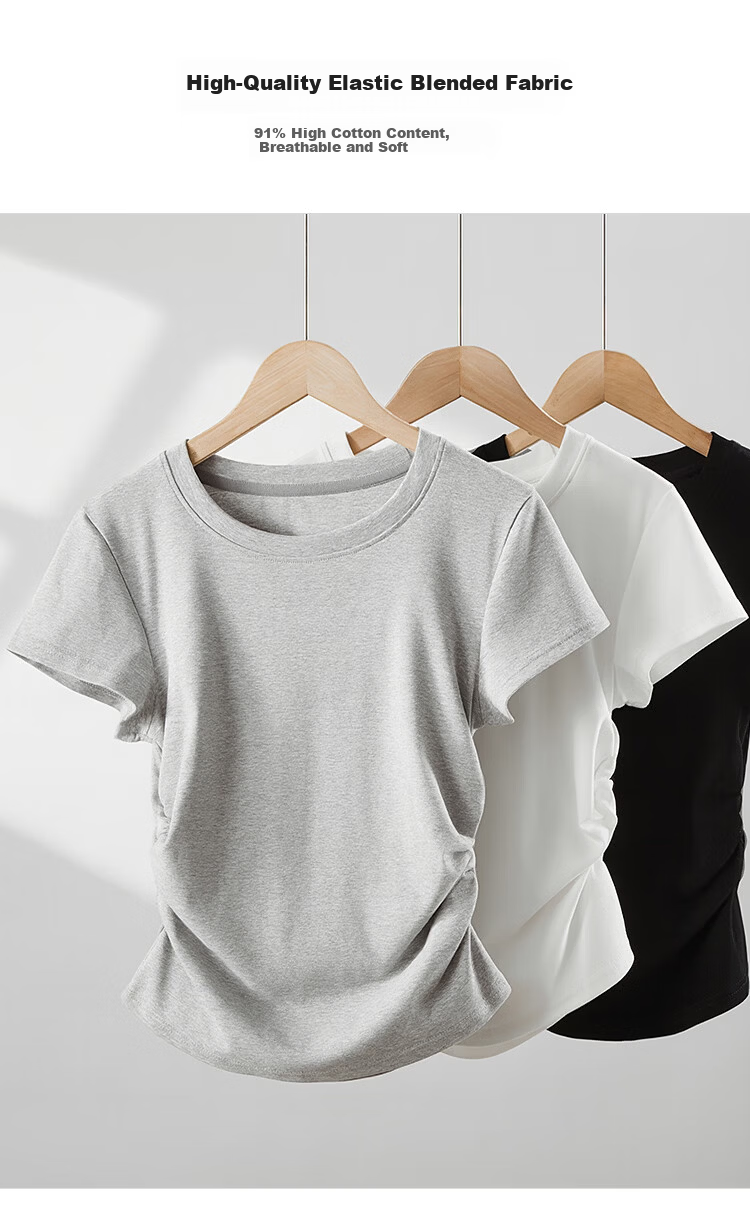 Ordifen 10A Antibacterial Women's Base Layer T-Shirt, 91% Cotton, Crew Neck, Set-in Shoulder, Short Sleeve, Summer Slim Fit, Black, Size M 8