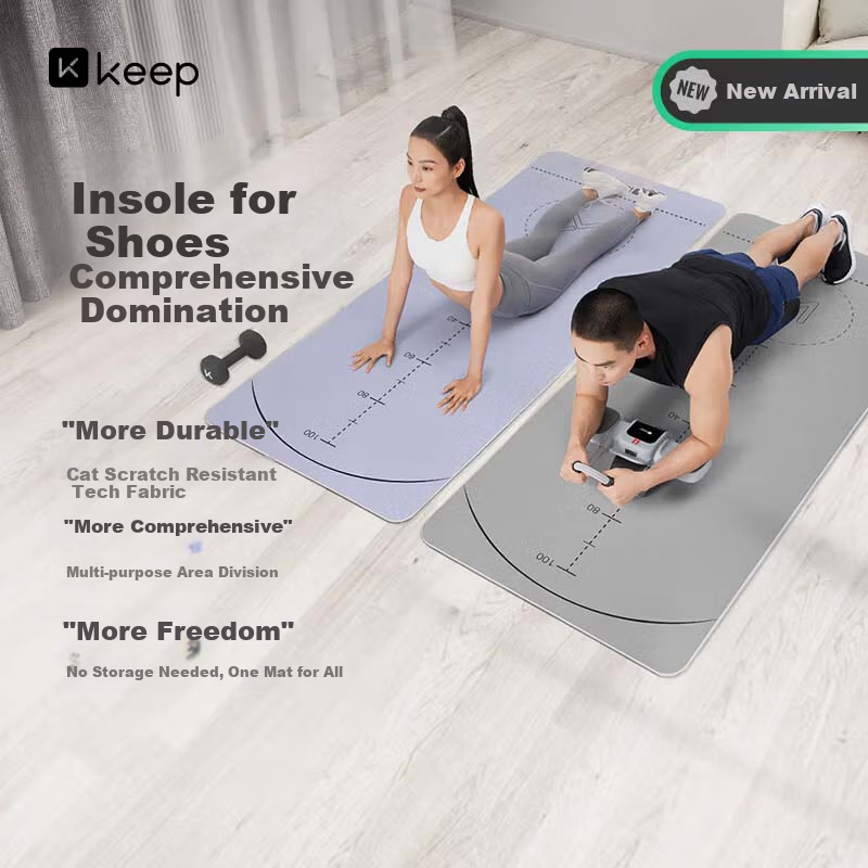 Keep Multifunctional Yoga Mat Fitness Mat Ab Wheel Training Mat Jump Rope Aerobics Wear-Resistant Non-Slip Professional Men's Bamboo Moon Gray