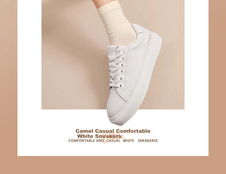 CAMEL Women's Minimalist Casual White Leather Flat Lace-up Sneakers L24S504610 White 40 12