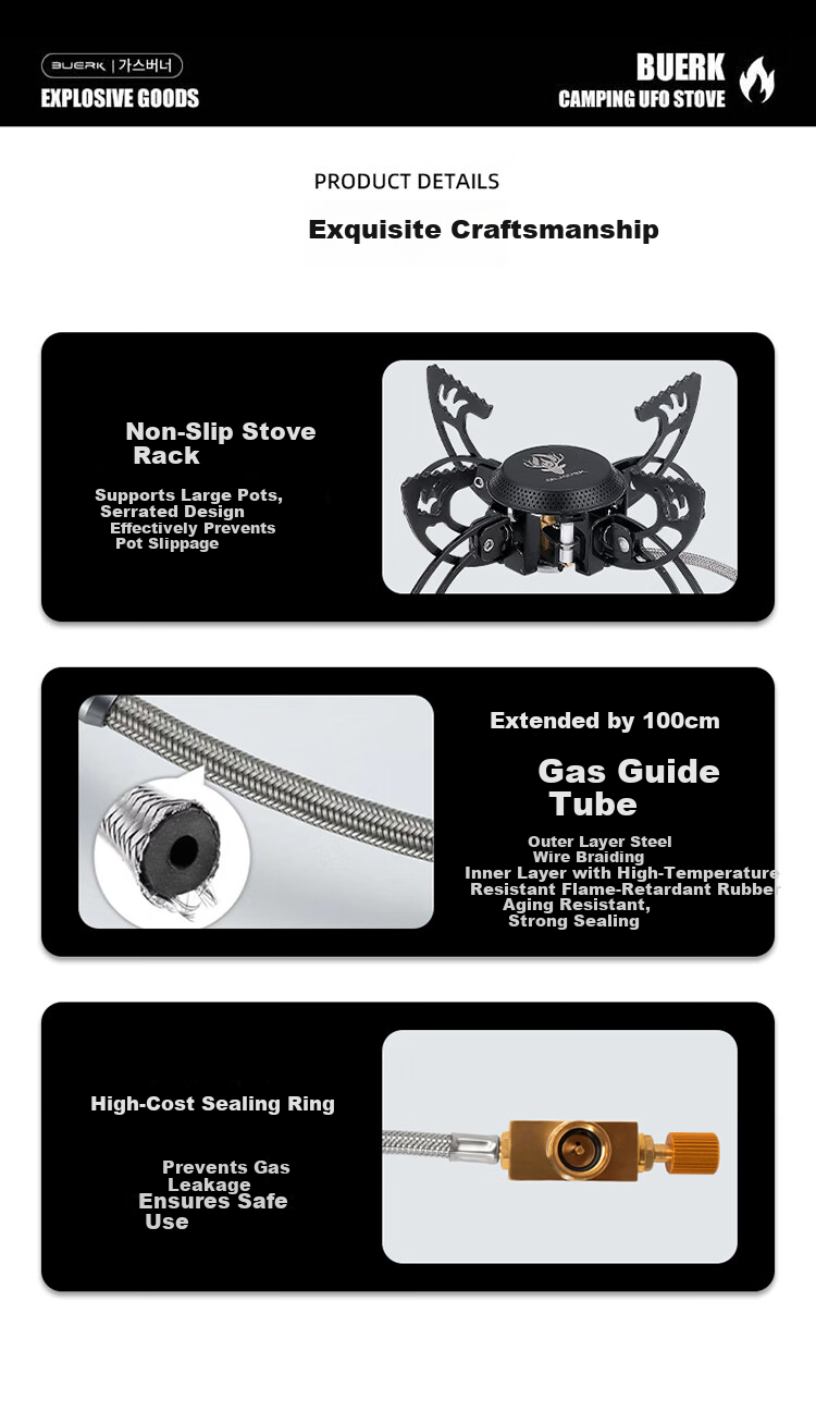 BUERK 2025 New Split Cartridge Stove Head High-Power Explosion-Proof Outdoor Gas Stove 20kW 9