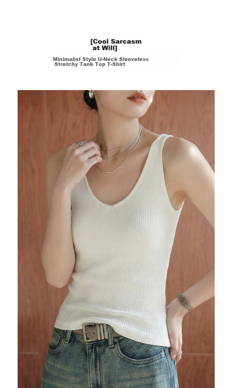 Demana [Cool Breeze Casual] Spring Minimalist U-Neck Sleeveless Stretchy Slimming Tank Top T-Shirt for Women Premium Feel 1