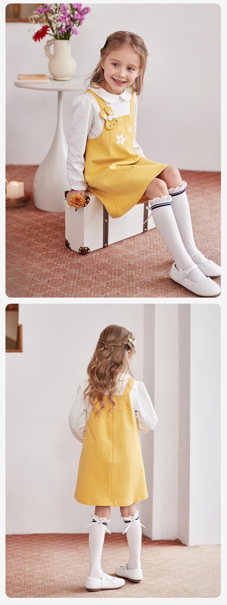 DAVE & BELLA Girls' Spring Long Sleeve A-Line Dress Sweet Yellow Toddler Dress 8