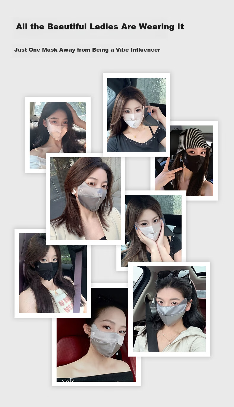 Zhur Pure Silk Mask Mulberry Silk 3D Breathable Women's Sun Protection Mask Summer UV Protection Stylish Mask 2