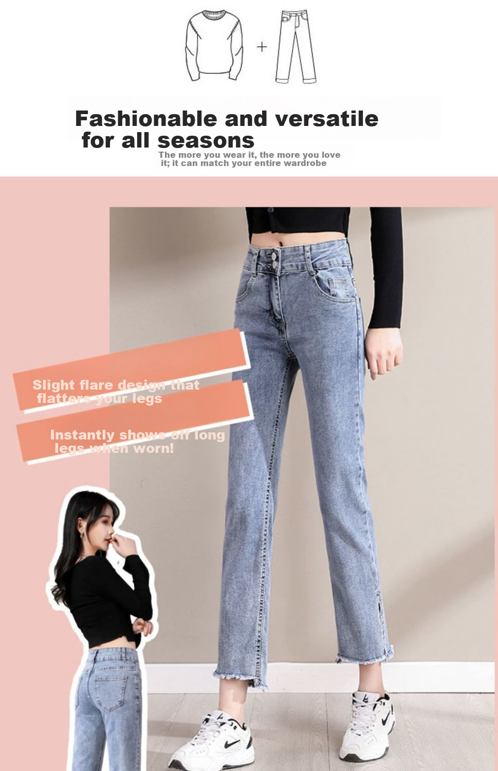 Pierre Cardin Women's High-Waist Stretch Light Blue Cropped Slim Fit Jeans with Slit, Summer, Size L 6