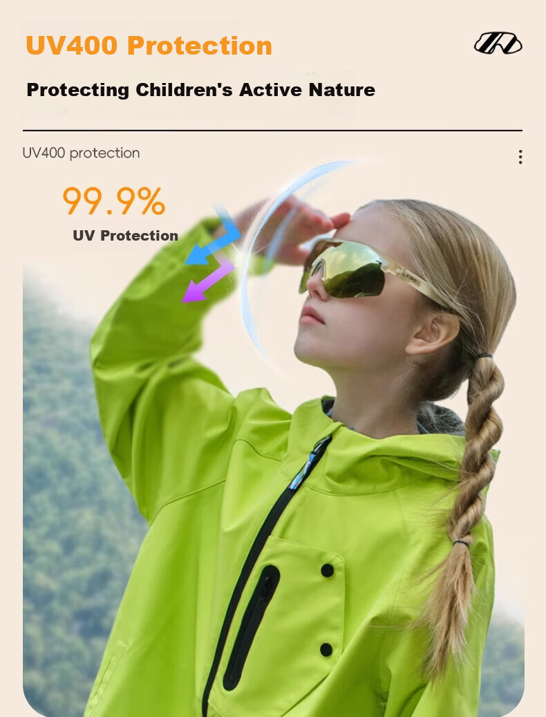 Kigo Kids Sports Glasses Unisex Running Mountaineering Protective Goggles Cycling Windproof Anti-Fog Sunglasses 6-12 Champagne Gold 4