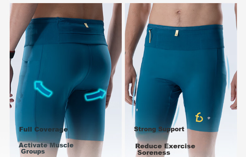 Feibit Kangaroo Pants 4.0 Men's Compression Running Tights Breathable Moisture-Wicking Marathon Lake Blue M 14