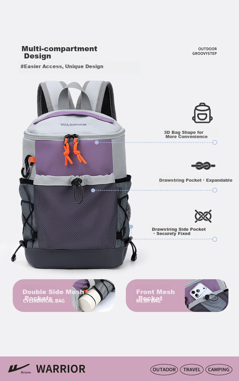 Warrior Outdoor Large Capacity Lightweight Stylish Water-Resistant Casual Hiking Backpack Travel Bag for Men and Women School Bag 10