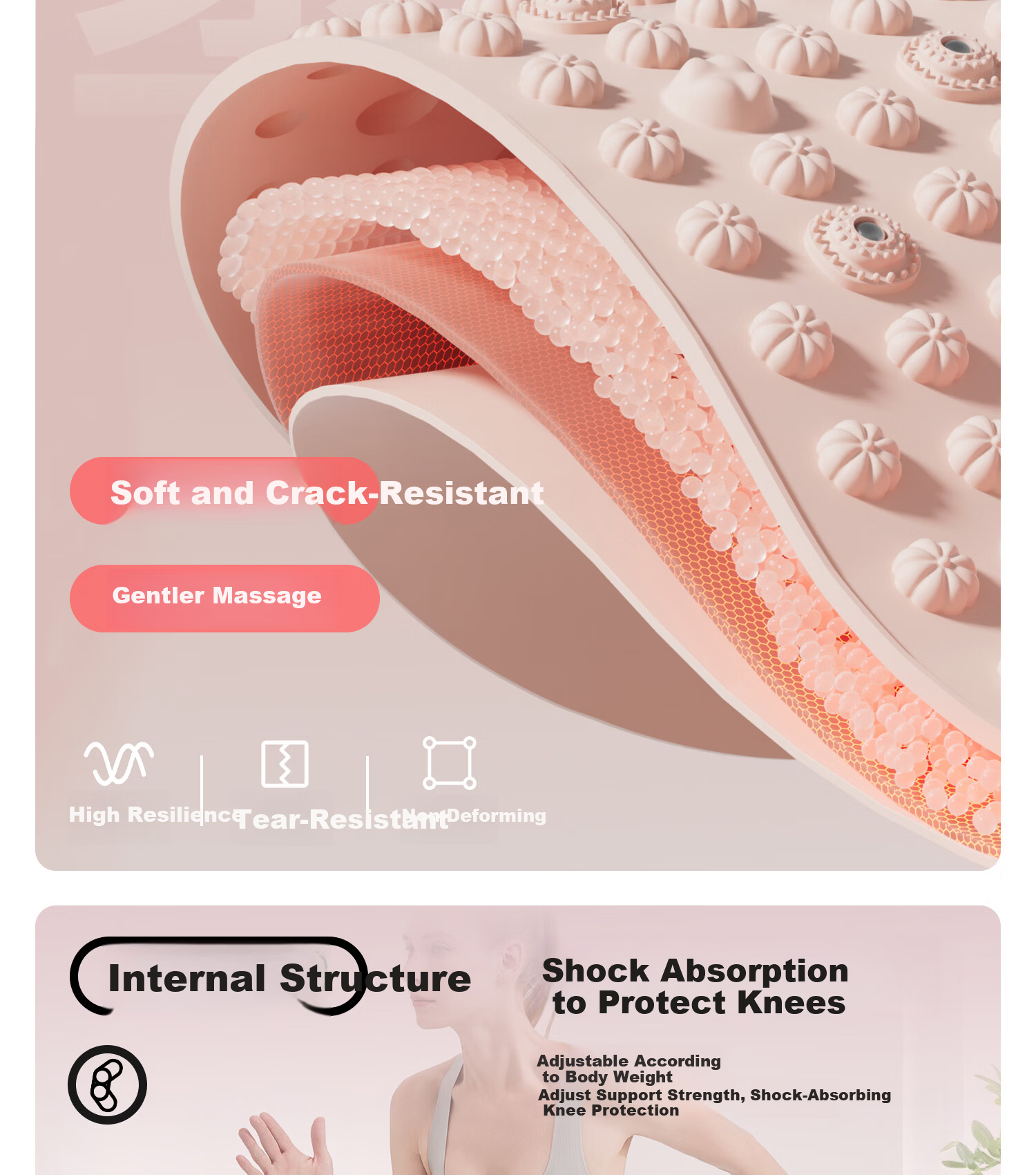 Yottoy Liquid Soft Silicone Acupressure Board Slow Jogging Traditional Chinese Medicine Weight Loss Foot Massage Mat Pink 10
