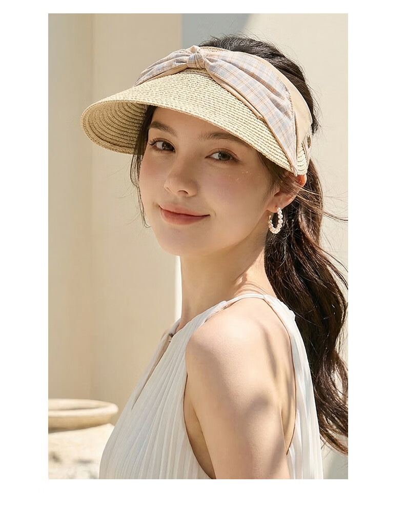 CACUSS Women's Open-Top Hat Spring Summer Bowknot Sunshade Outdoor Beach Vacation Slim Face Sun Hat Sea Salt Blue 8