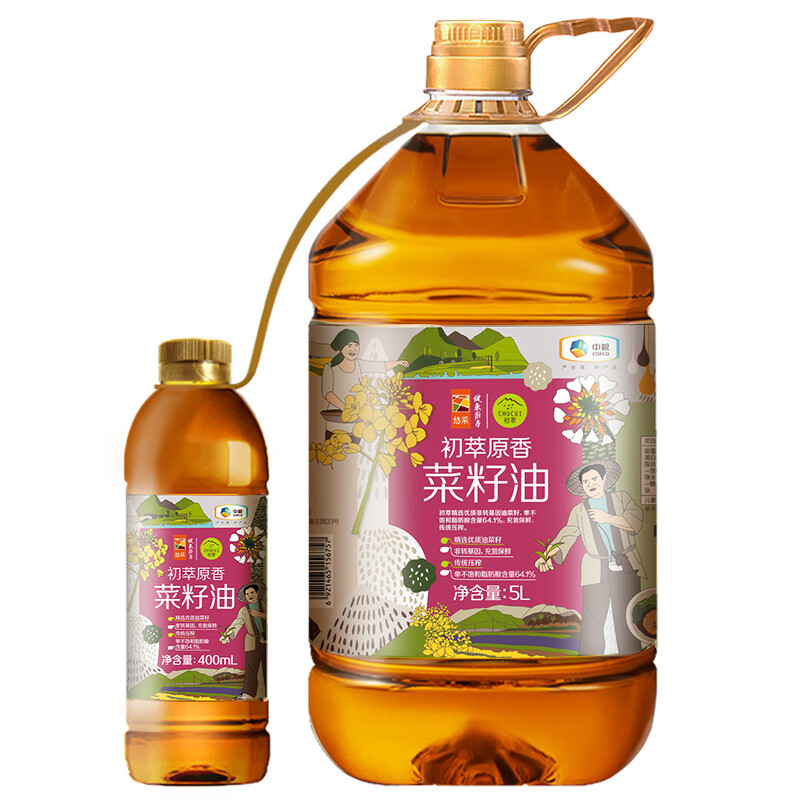 初萃【保真菜籽油】中粮原香菜籽油5L+400mL 低芥酸 非转基因食用油