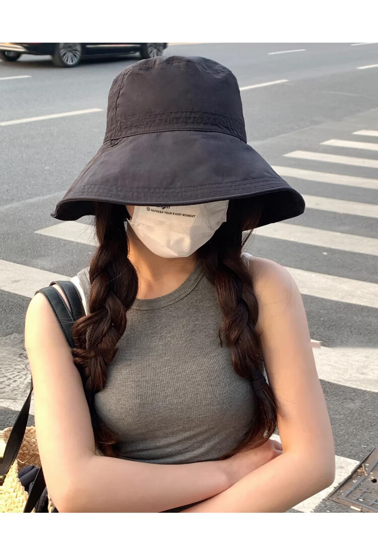 Xueqiman Women's Summer Sun Protection Hat Large Brim Sunshade Hat Face Slimming Natural Look UV Protection Quick-Dry Bucket Hat 11
