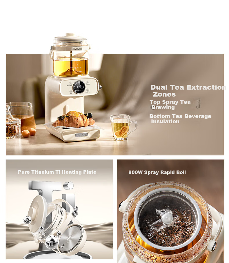 BASSENS Titanium Tea Cooker Health Pot Full Glass Tea Extractor High-End Steam Spray Tea Kettle Tea Beverage Machine Steamer Multifunctional Home Office BS-C1 3