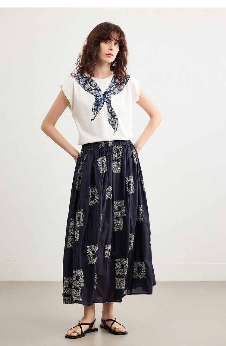 Demana [Cooling Black Technology Sorona] Summer Vintage Floral Bow Tie Round Neck Short Sleeve Loose Women's T-Shirt 17