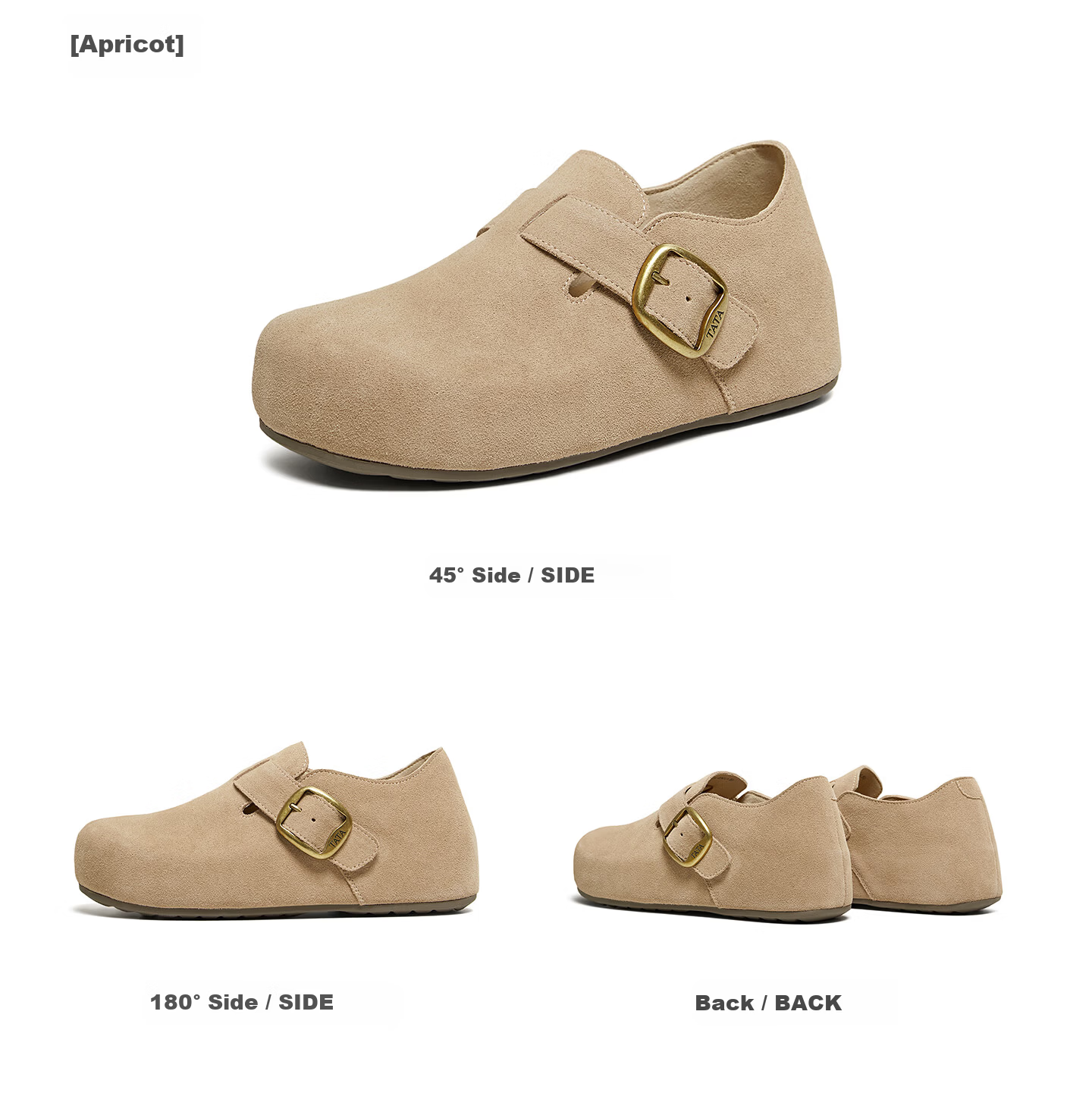TATA Chestnut Boken Women's Spring Fashion Versatile Deep Mouth Shoes with Height Increase Apricot Color Size 39 19