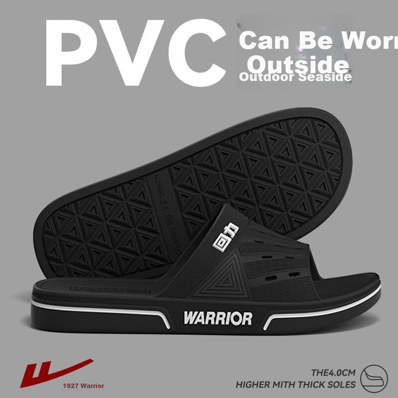 Warrior Men's Sports Summer Home Bathroom Non-Slip Soft Sole Slippers Thick Sole 3C32 Black