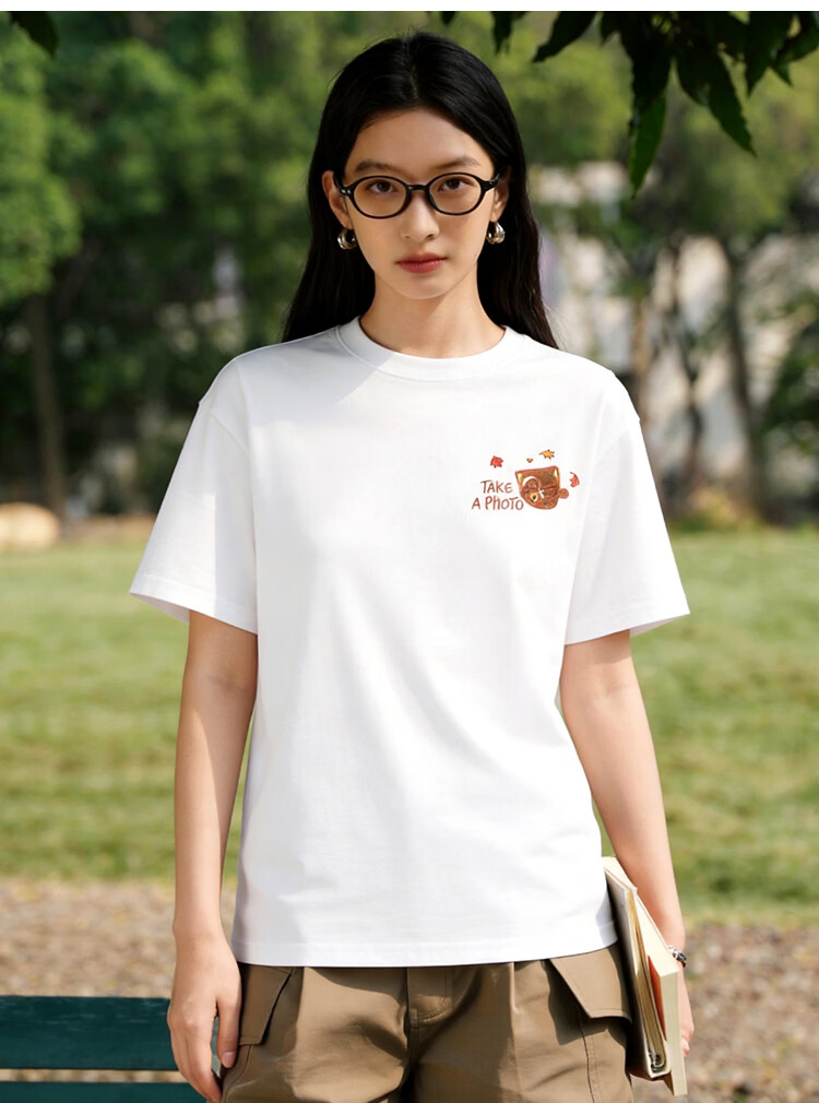 Semir Luo Xiaohei Short Sleeve T-Shirt Women Summer Moisture-Wicking Quick-Dry Cartoon Embroidered Drop Shoulder 2026 Top 109326100051 6