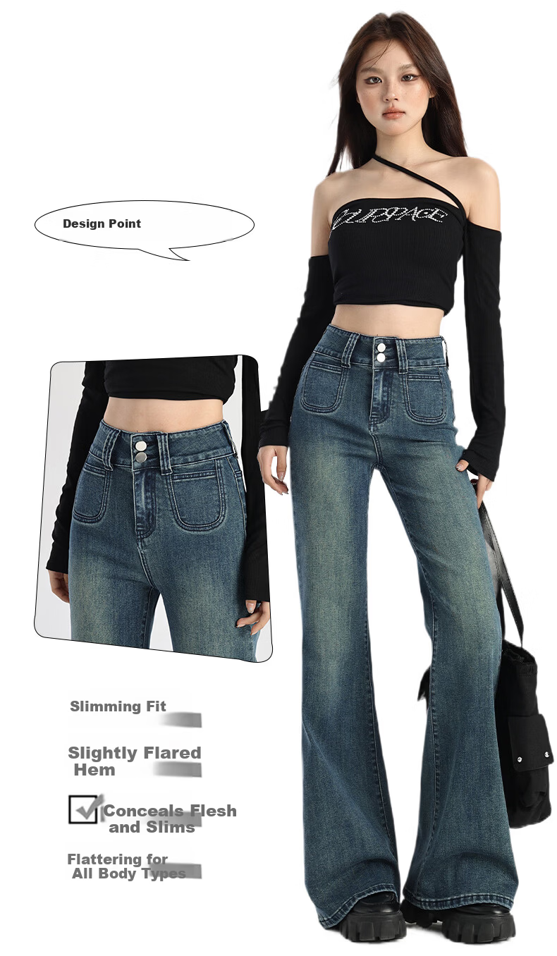 Pierre Cardin Jeans for Women, Summer Casual Slimming Heightening Versatile Fashion High-Waisted Wide-Leg Pants, Vintage Blue, Size L 40