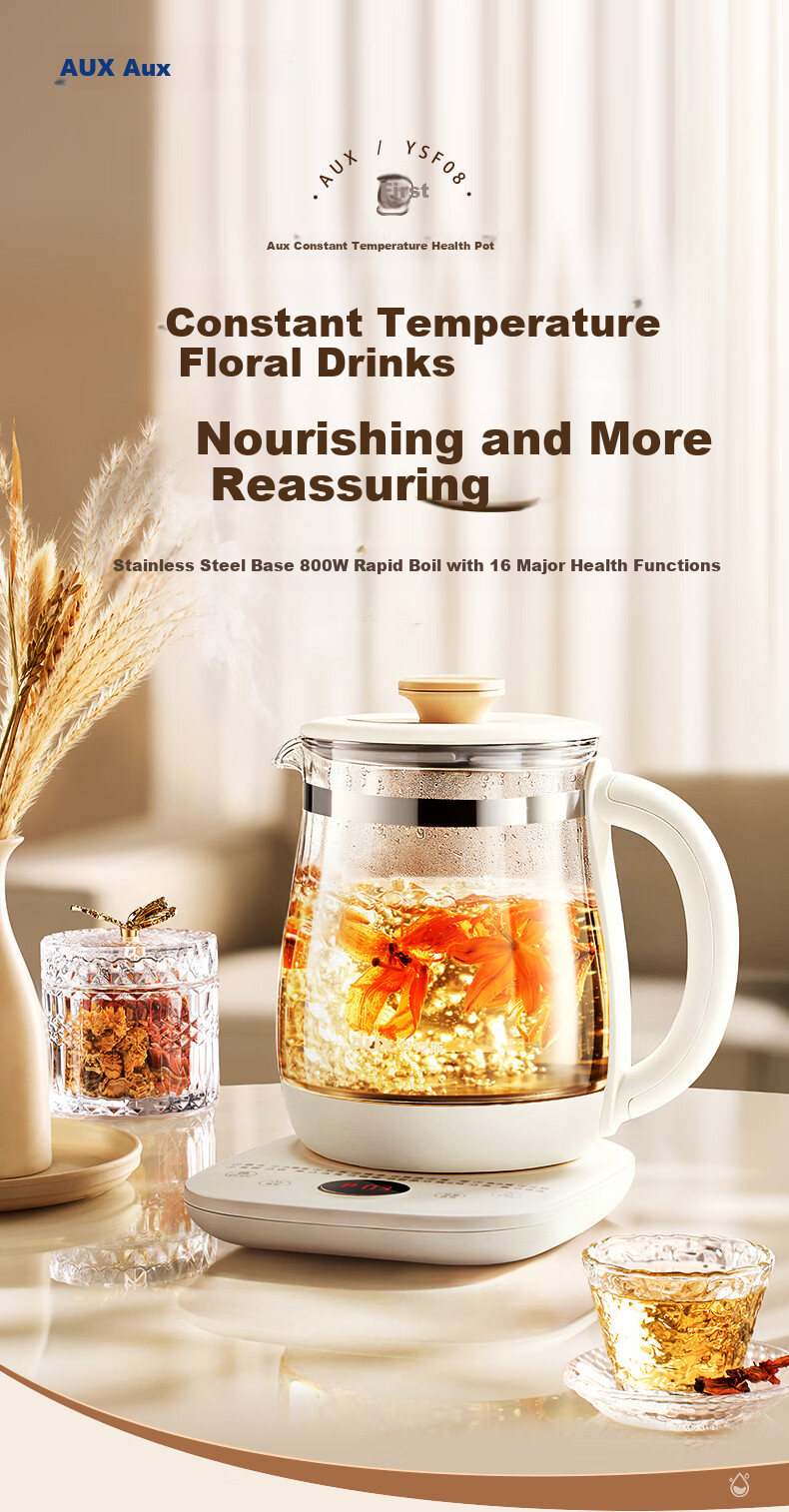 AUX 1.5L Automatic Health Pot Electric Tea Kettle 24H Reservation Multi-Function Smart Temperature Control Flower Tea Maker with 316 Base 2