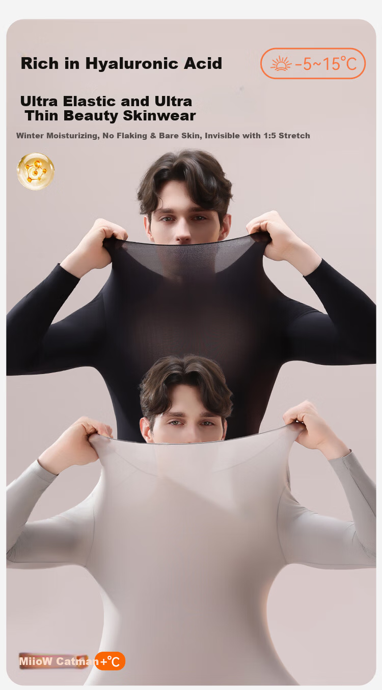 MiiOW Men's Autumn Thermal Underwear Set Ultra-Light Seamless Invisible Comfortable Slim Fit Warm Innerwear 1