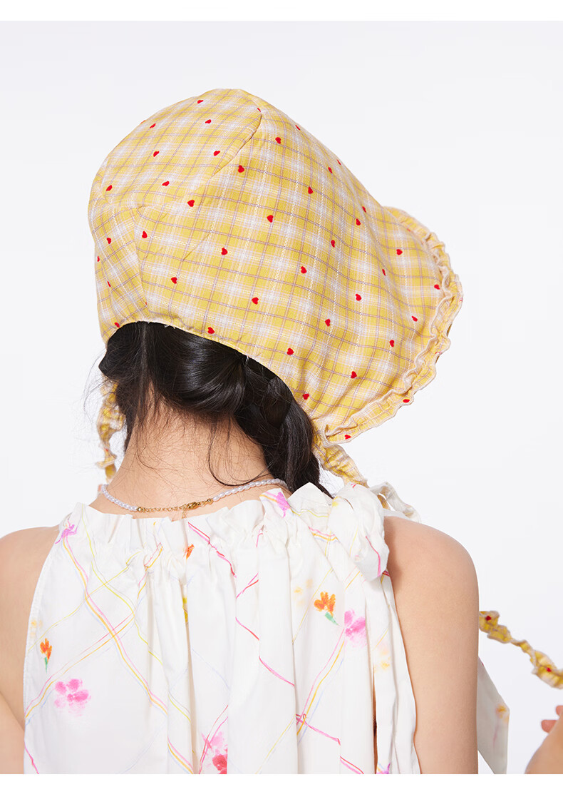 CACUSS Women's Summer Sun Hat Lightweight Bucket Hat Heart Lampshade Hat Age-Reducing Ruffled Sun Hat Honey Yellow 10