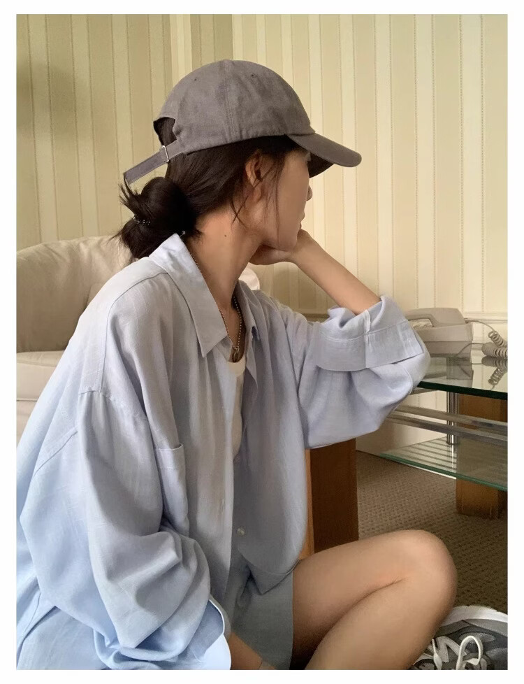 ICH MODE "Bangkok Holiday" Linen Shirt Women Lazy Style Physical Sun Protection Long Sleeve Shirt Linen Color L 21