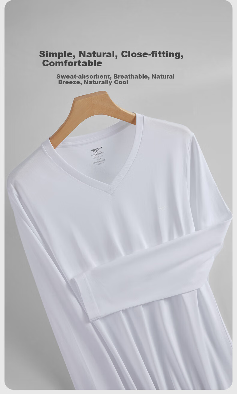 Seven Wolves 100% Cotton Men's Long Sleeve V-Neck T-Shirt Solid Color Sportswear Basic Shirt 6